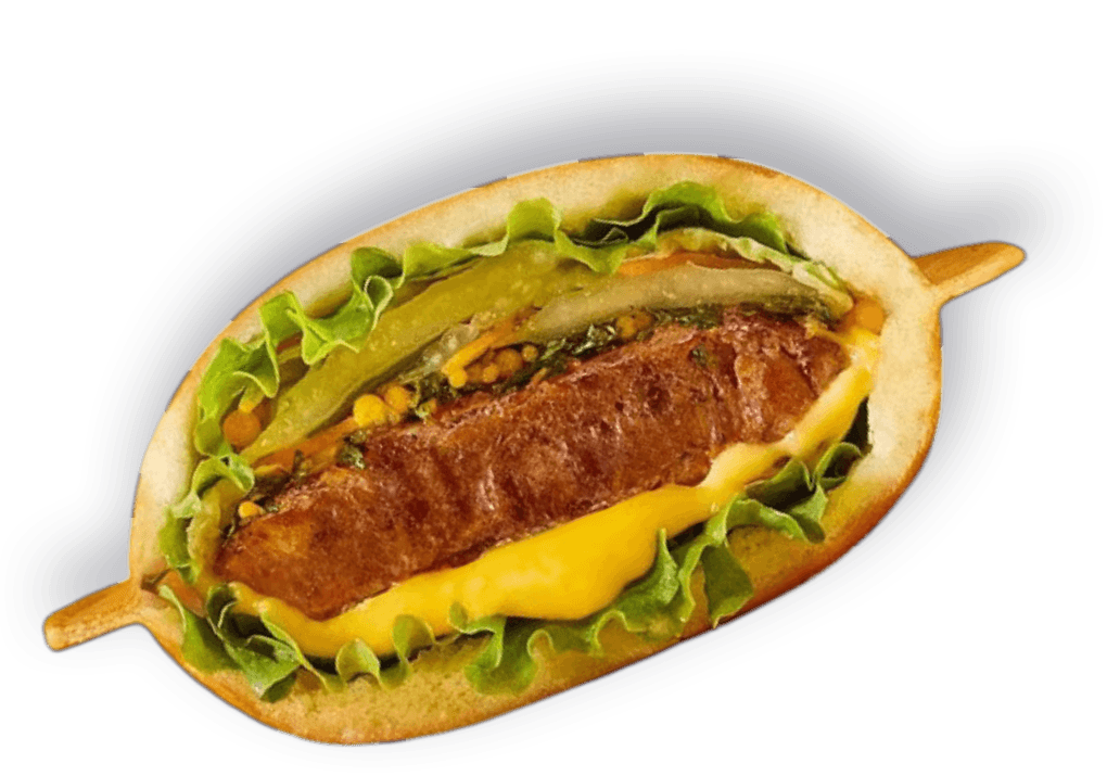 Presjek Less Mess UFO burgera koji prikazuje zatvoreno pecivo